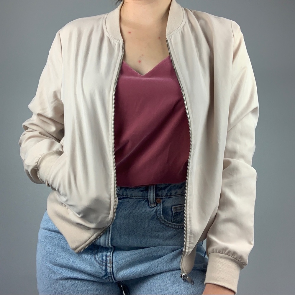 American Apparel Cream Zip Up Bomber Jacket